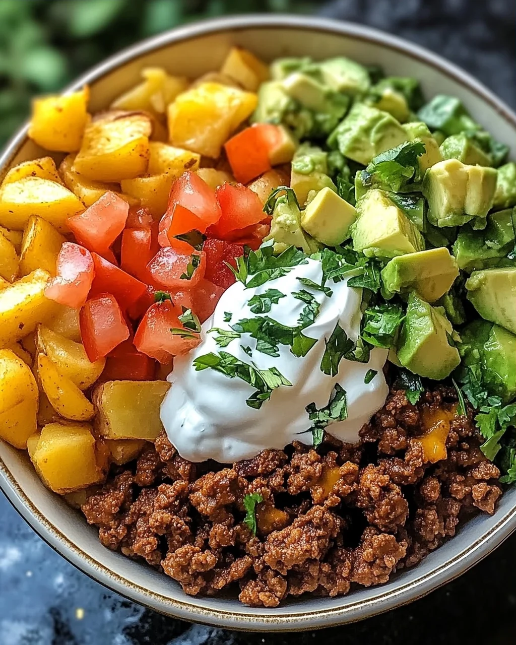 Beladene Kartoffel-Taco-Schüssel für jeden Geschmack