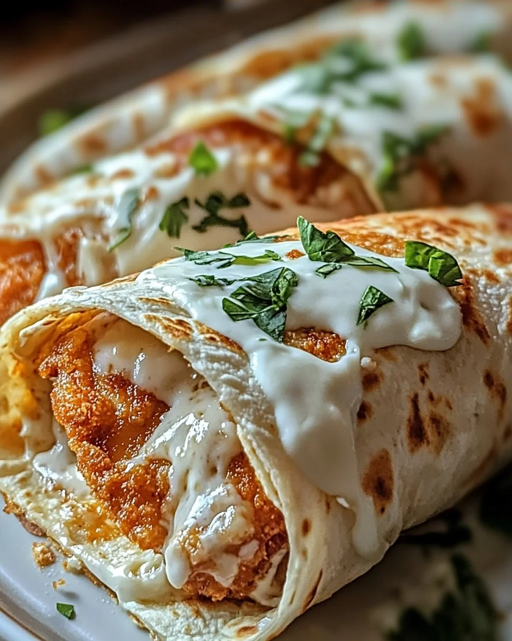 Crispy Cheesy Garlic Chicken Wraps