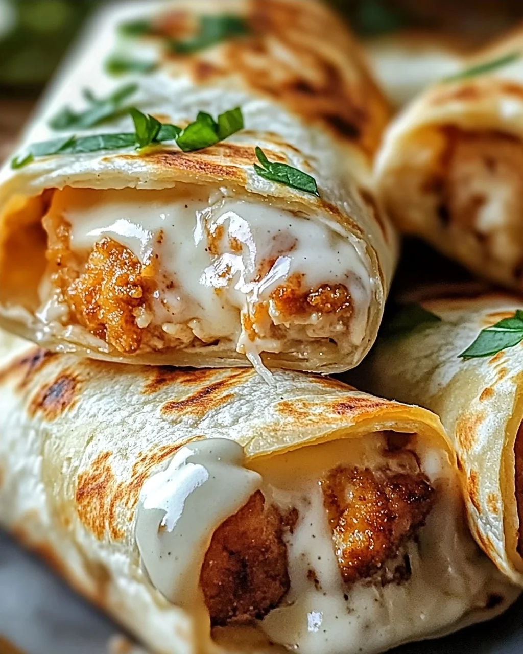 Crispy Cheesy Garlic Chicken Wraps