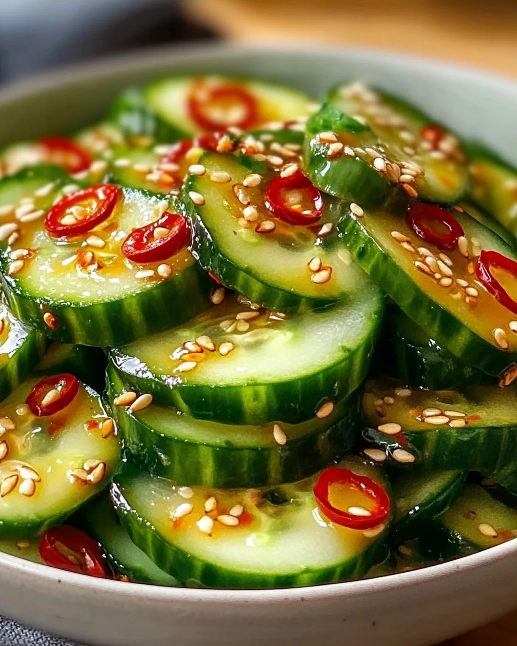 Erfrischender Asiatischer Gurkensalat mit Chili und Sesam
