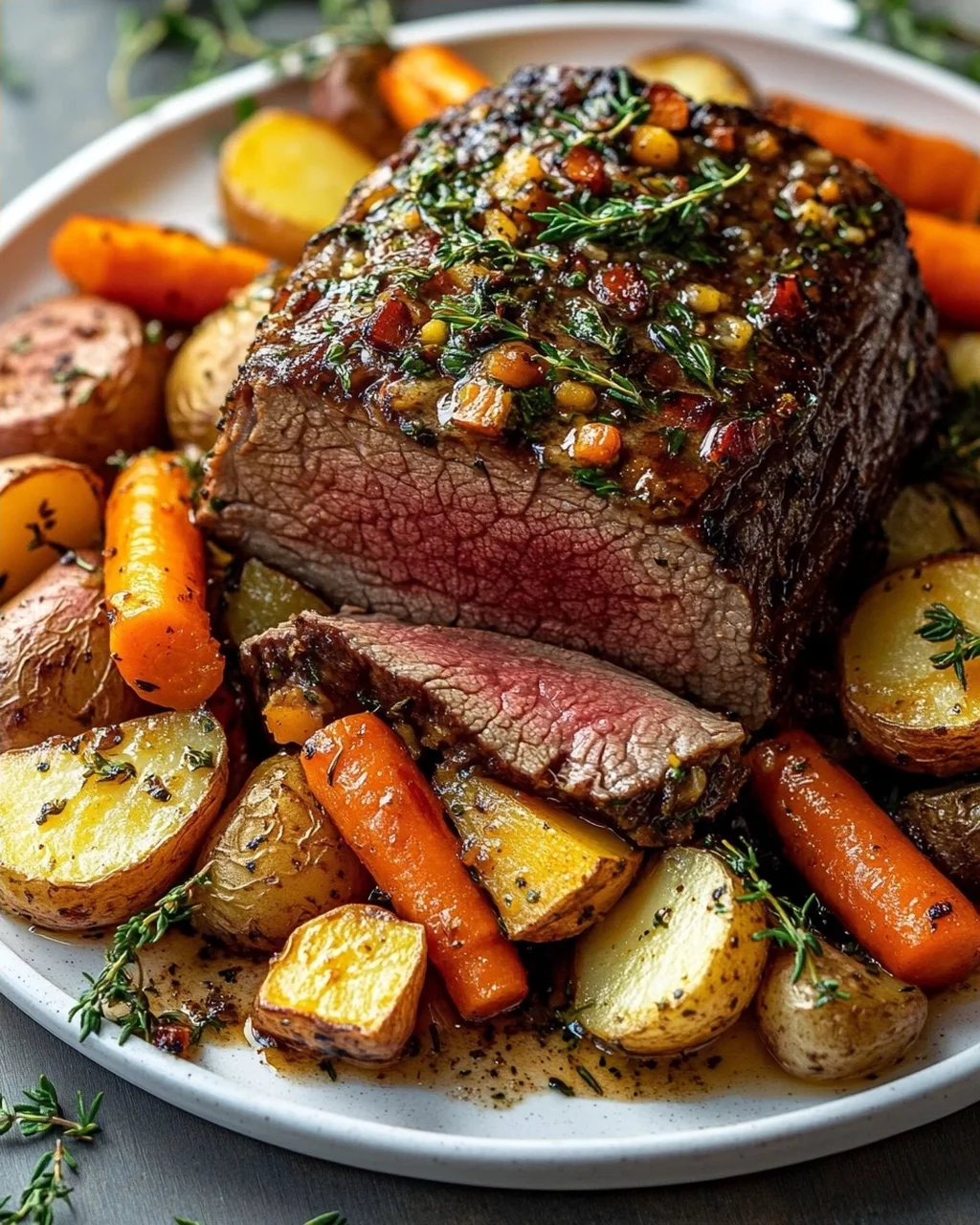 Garlic Herb Beef Roast With Root Vegetables Recipe