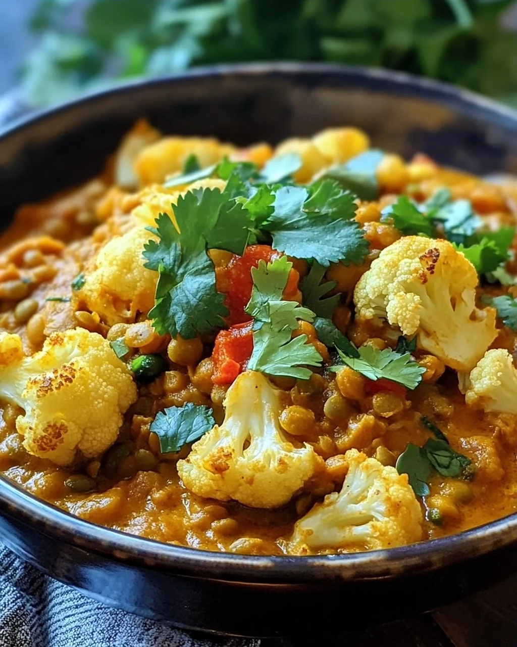 Geröstetes Blumenkohl Linsen Curry