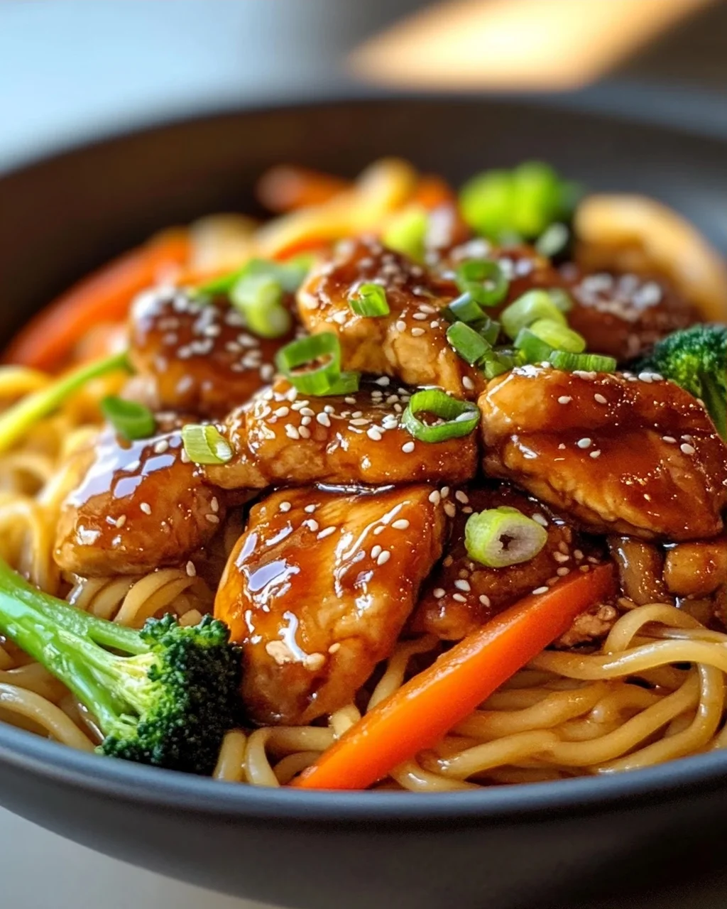 Hähnchen Teriyaki Nudeln mit Honig-Soja Glasur – Aromatisch!