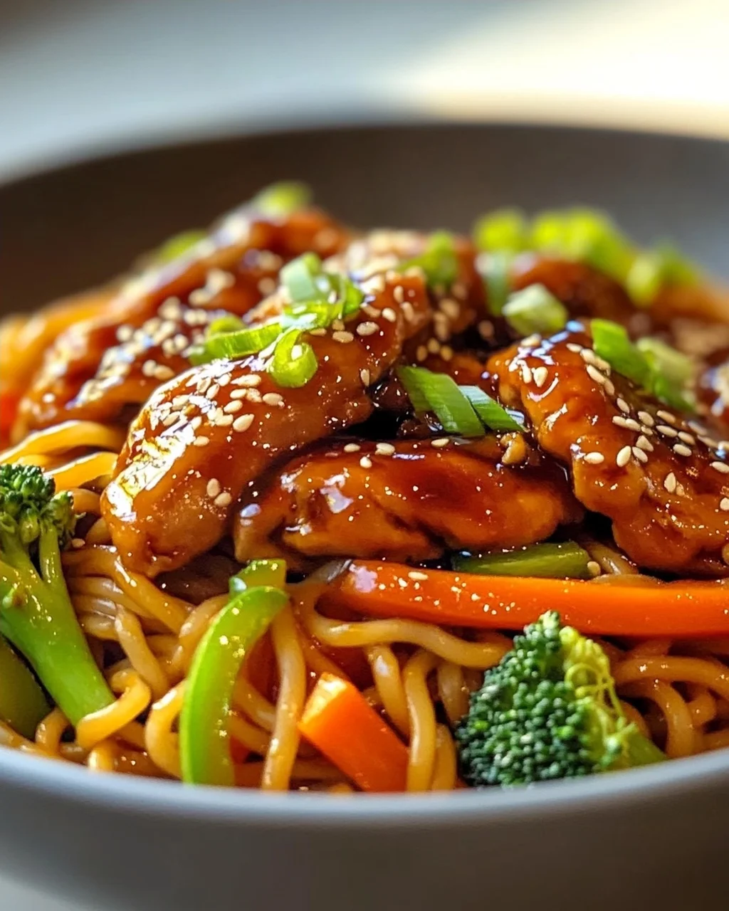 Hähnchen Teriyaki Nudeln mit Honig-Soja Glasur – Aromatisch!