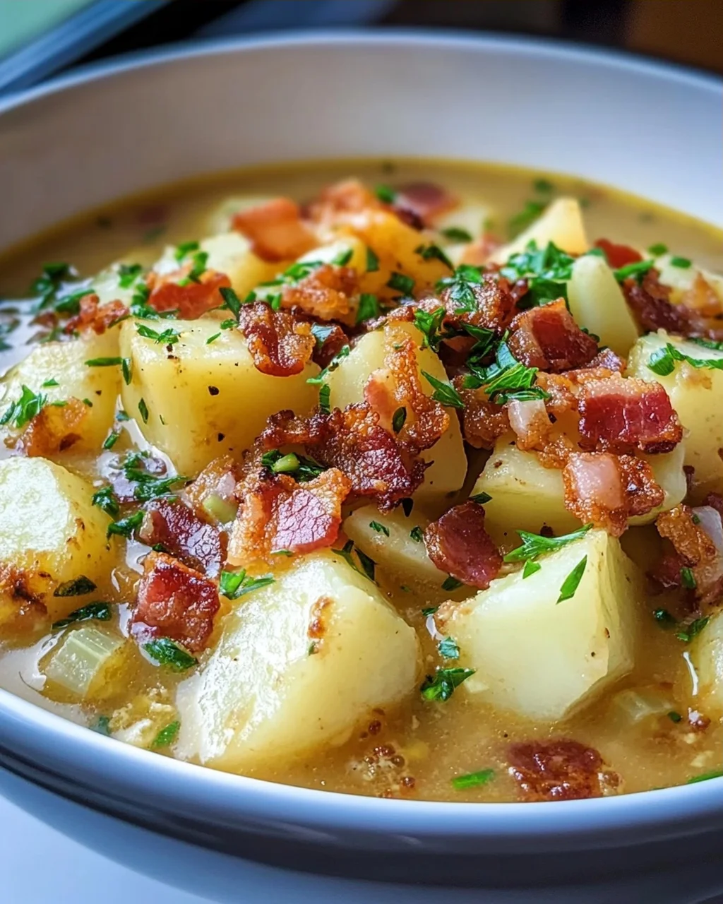 Herzhafter Kartoffel Kohlrabi Eintopf mit Speckwürfeln Rezept