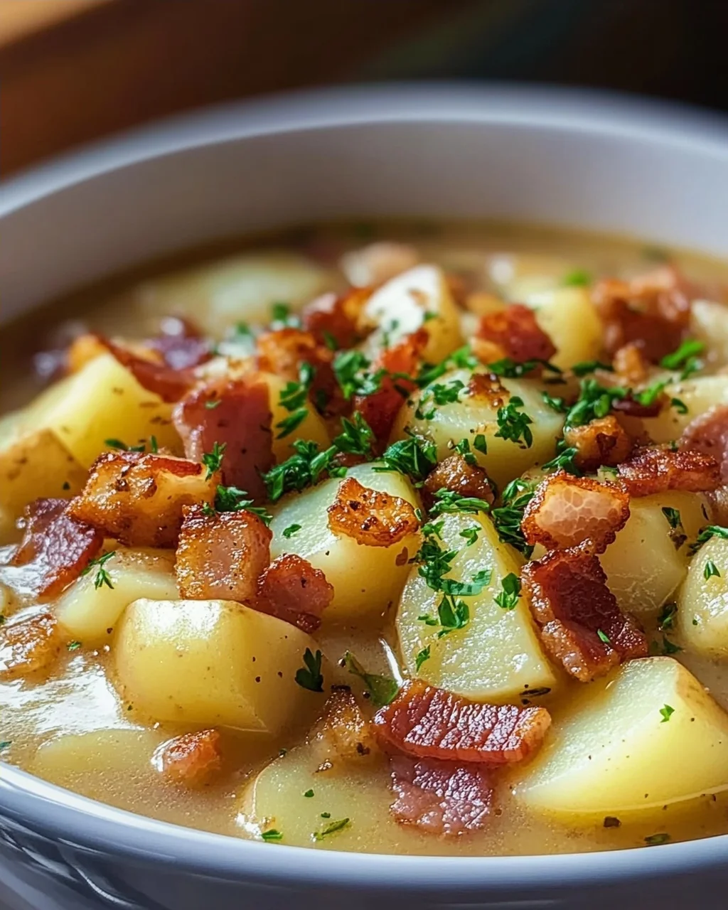 Herzhafter Kartoffel Kohlrabi Eintopf mit Speckwürfeln Rezept