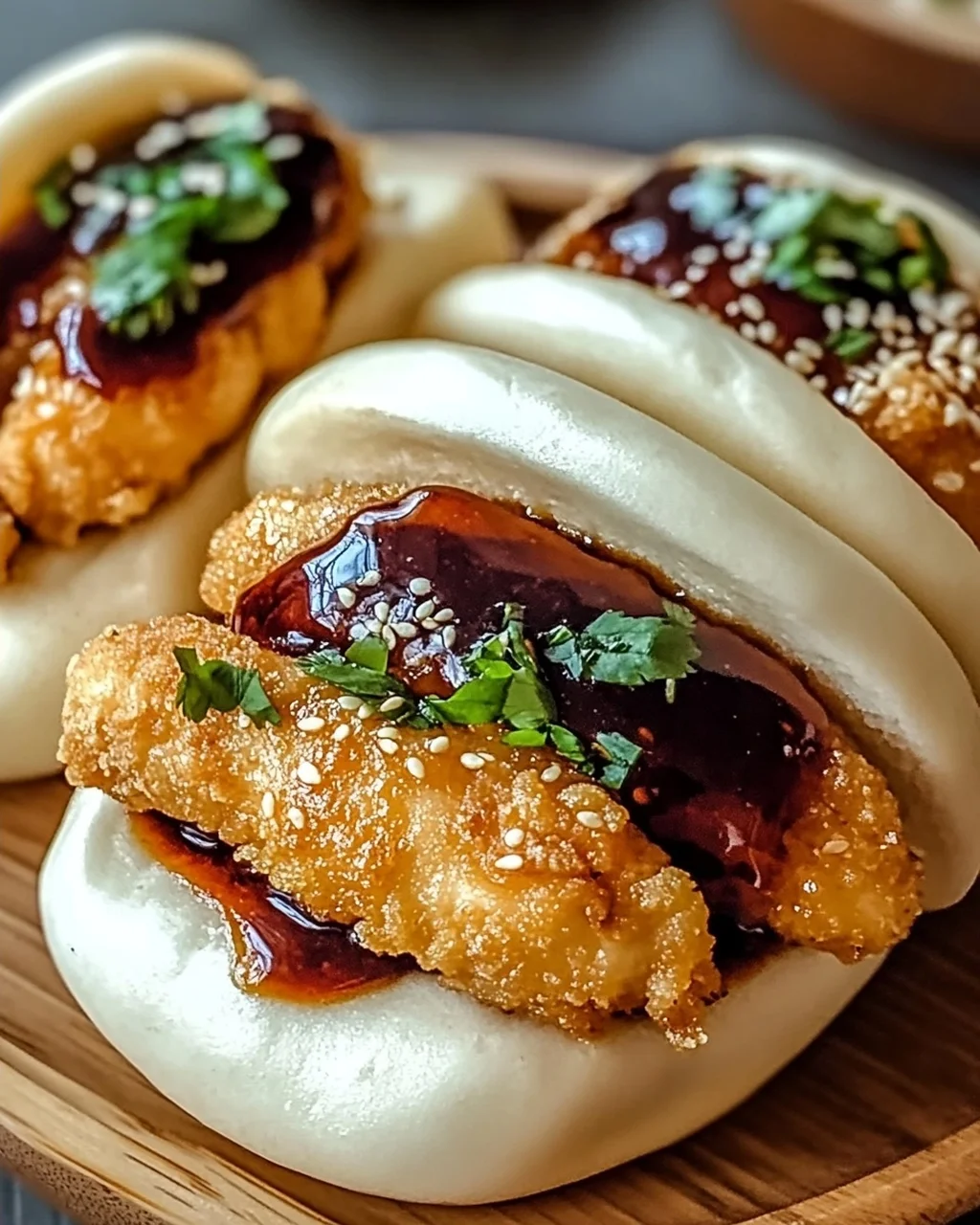 Klebende knusprige Hähnchen Bao-Brötchen selbstgemacht