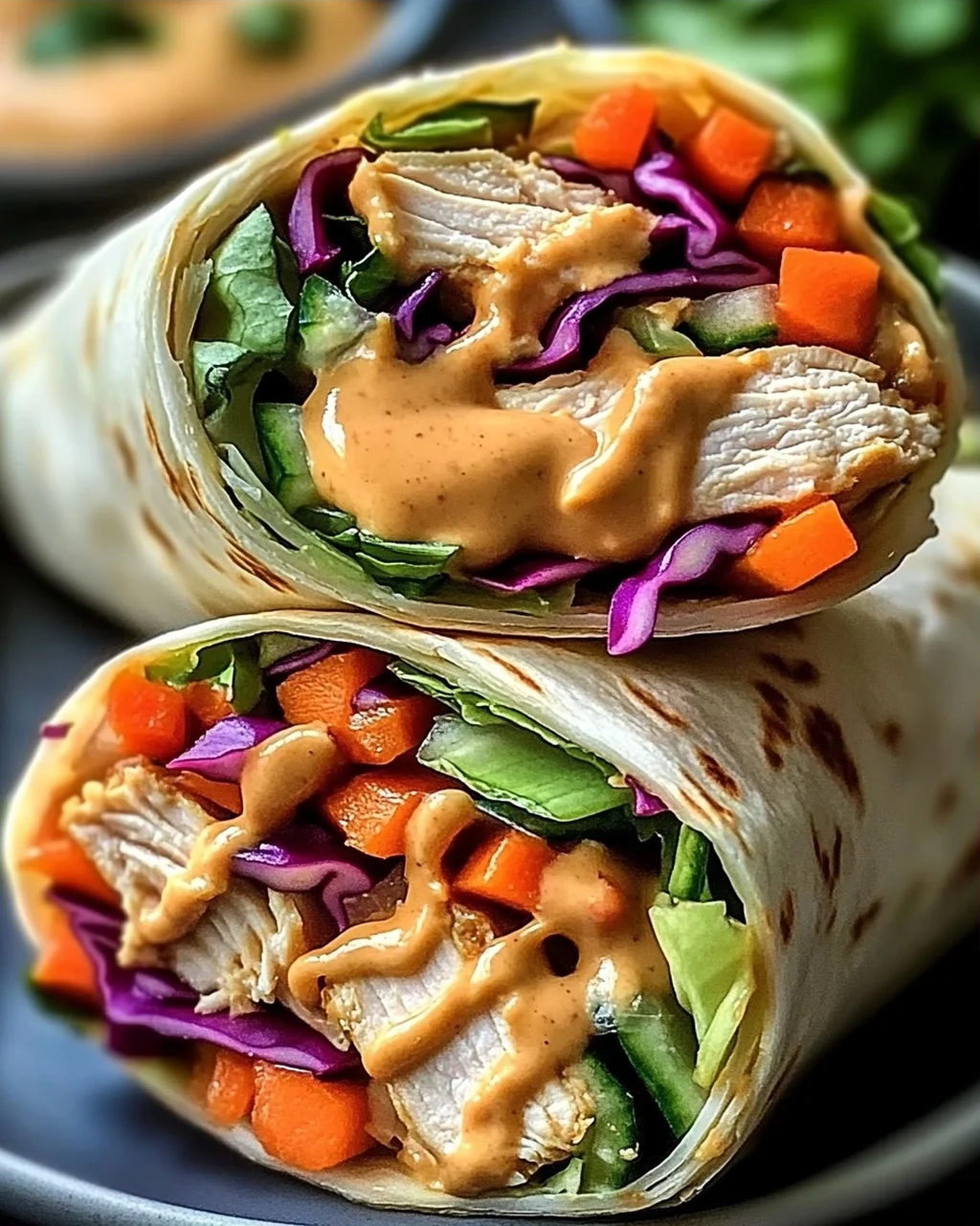 Köstliche Thai Erdnuss Hähnchen Wraps