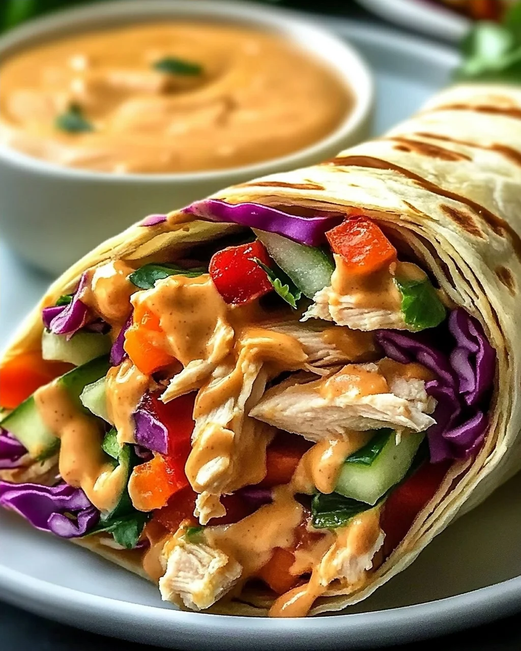 Köstliche Thai Erdnuss Hähnchen Wraps