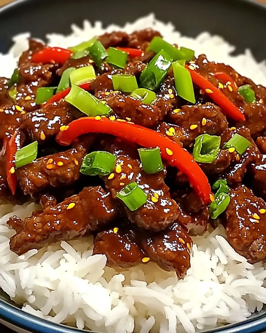 Krosse Chili Rindfleisch Reis in 15 Minuten
