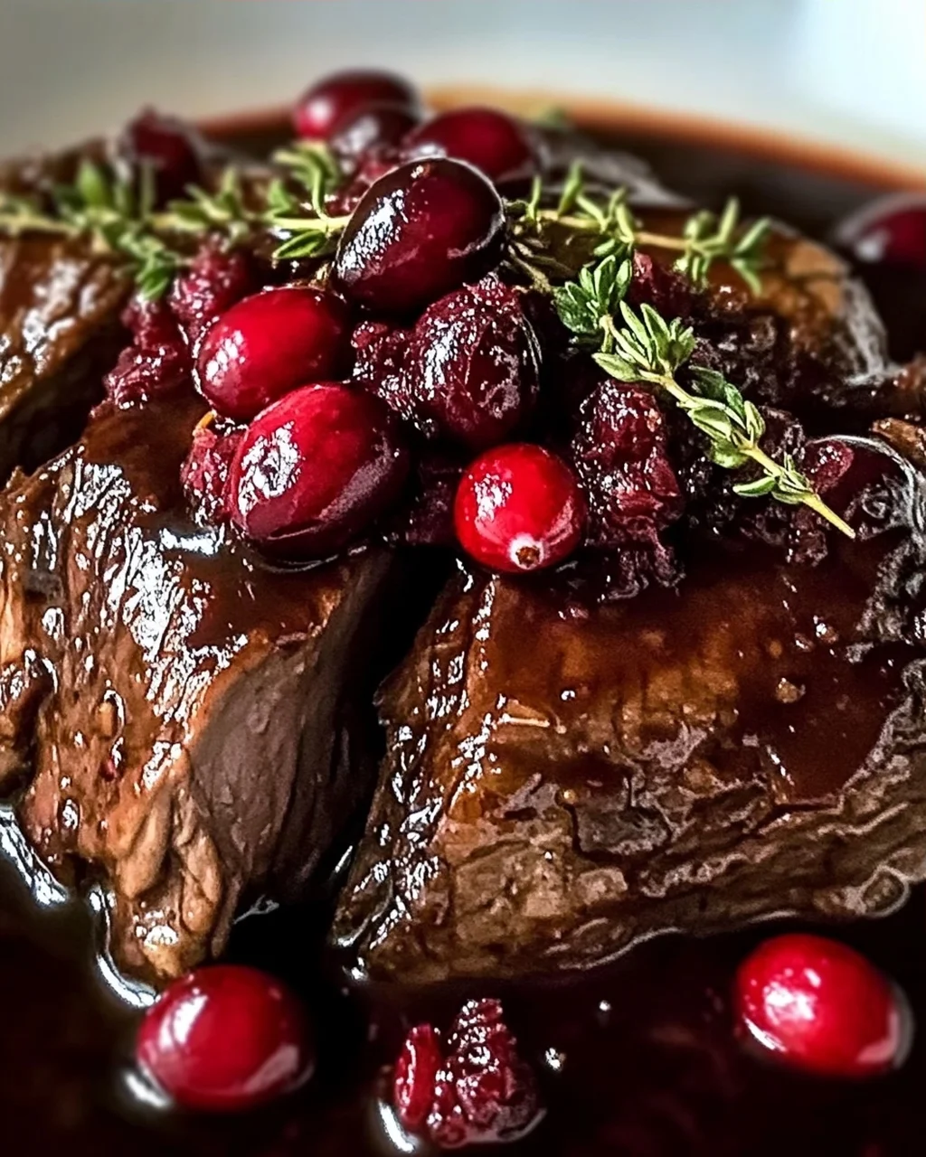 Langsam geschmortes Rindfleisch mit Cranberry-Balsamico-Glasur