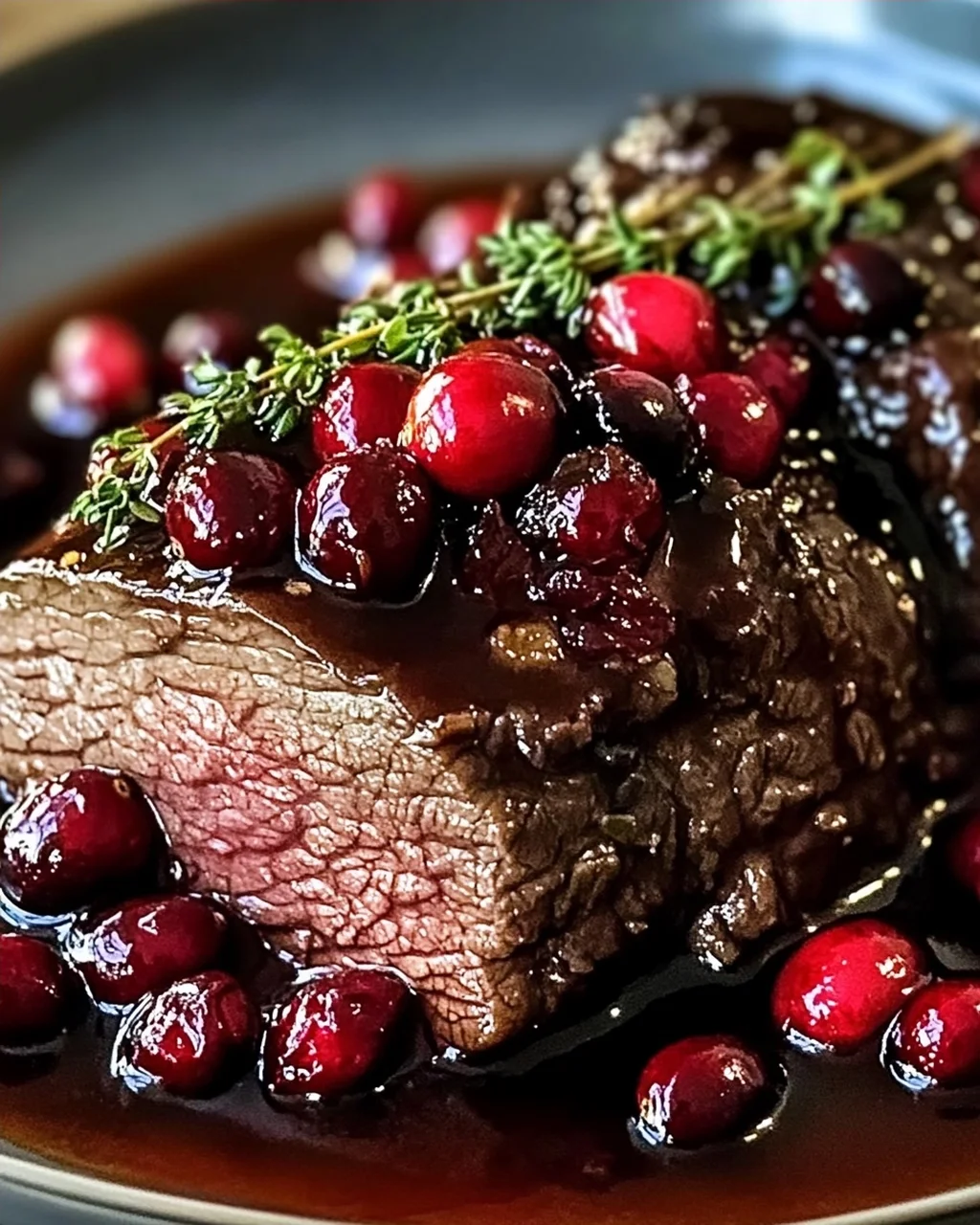 Langsam geschmortes Rindfleisch mit Cranberry-Balsamico-Glasur