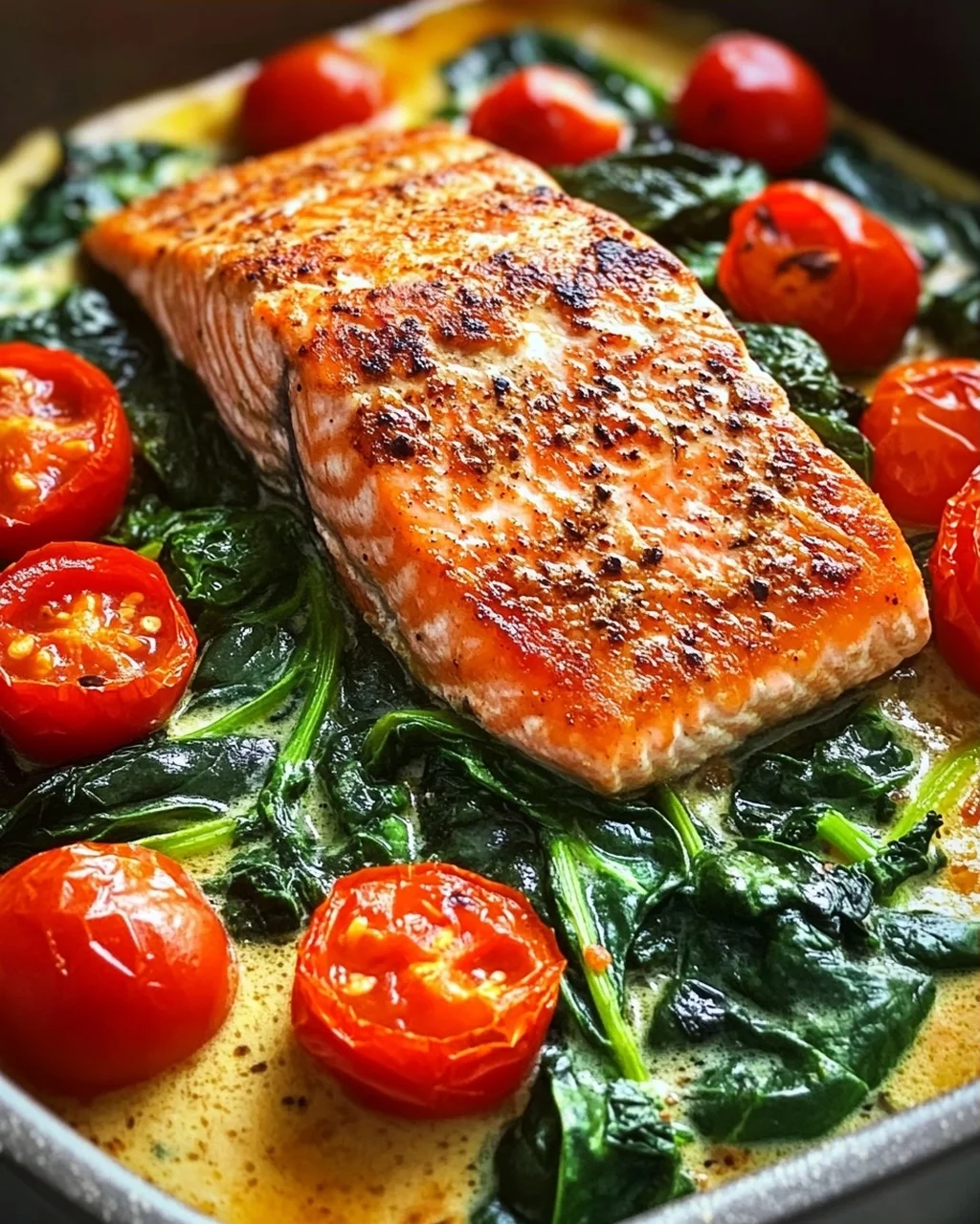 Ofenlachs mit Spinat