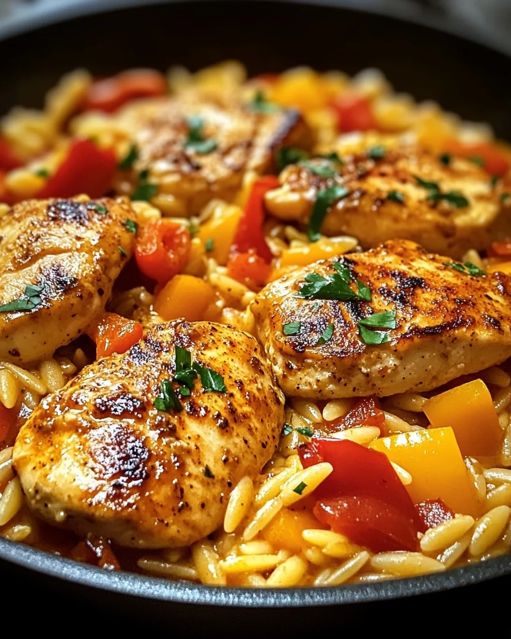 Orzo-Pfanne mit Paprikahuhn
