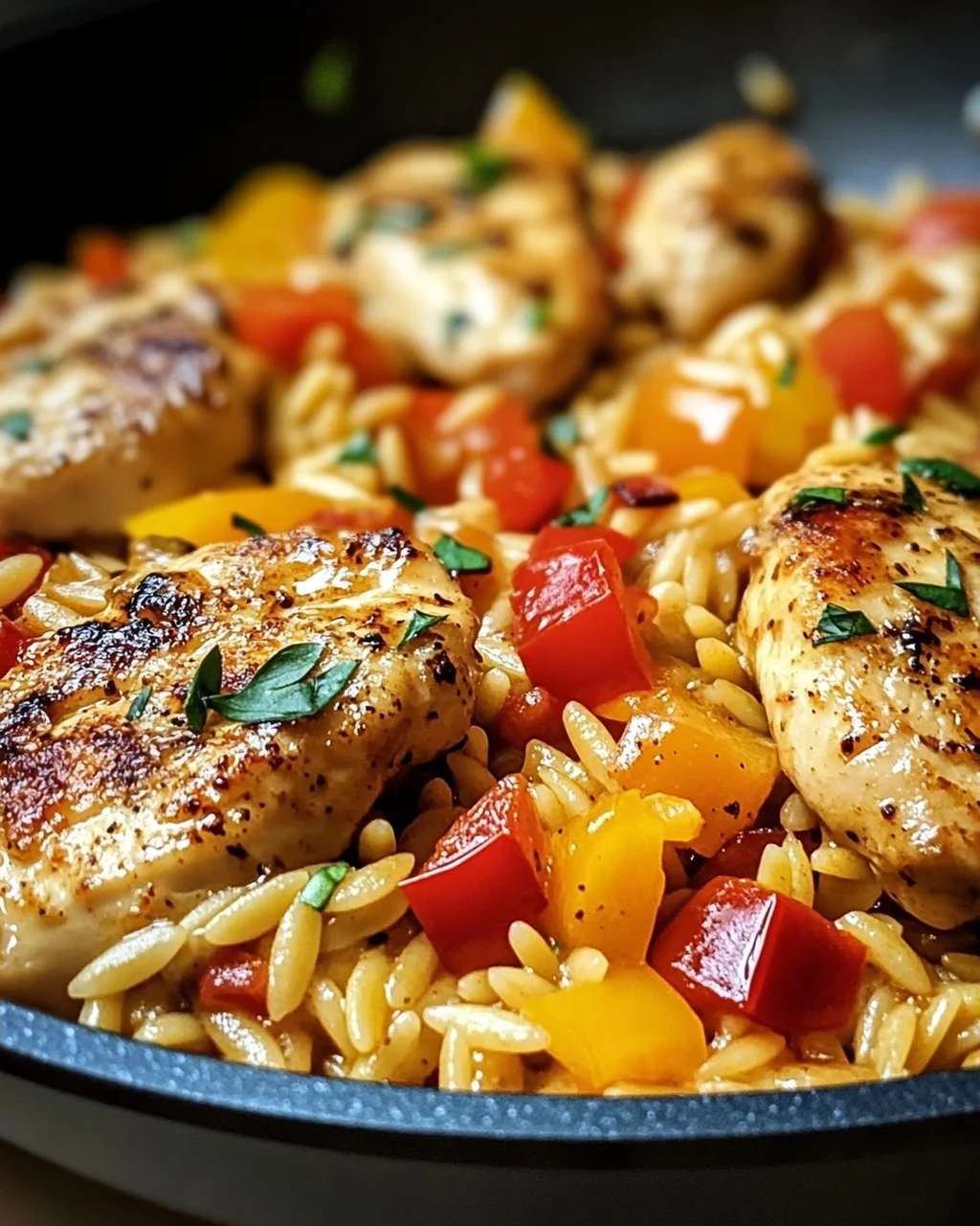 Orzo-Pfanne mit Paprikahuhn