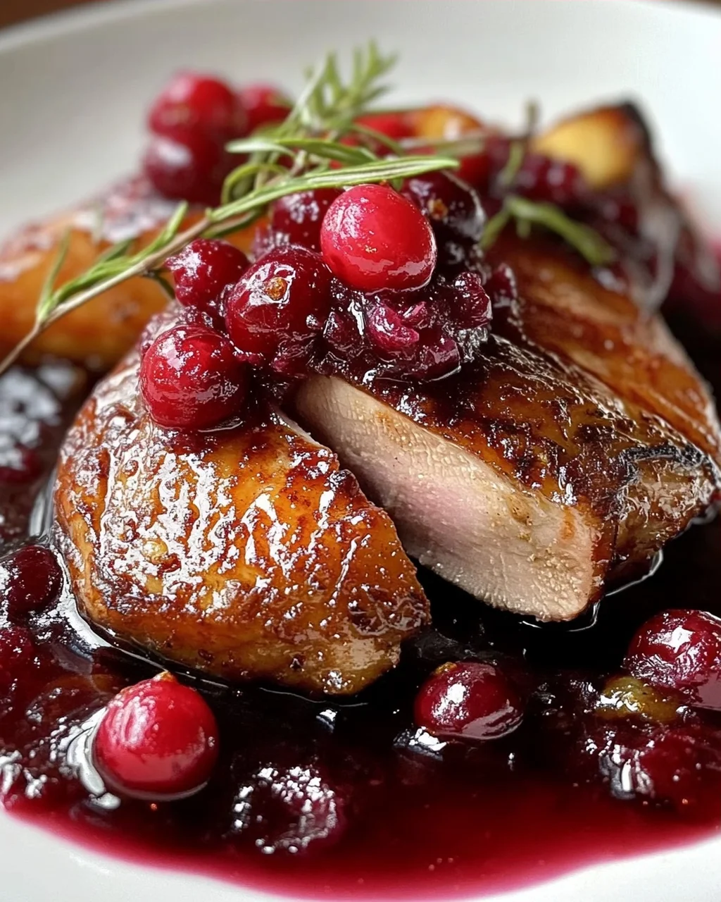 Perfekt knusprige Entenbrust auf fruchtiger Cranberry-Apfel-Soße