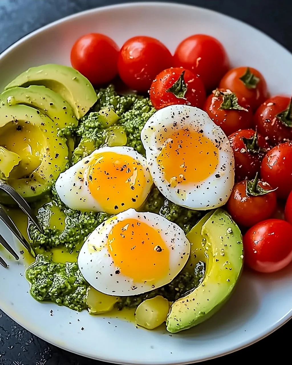 Pesto-Tomaten-, Ei- und Avocado-Frühstückssalat leicht gemacht