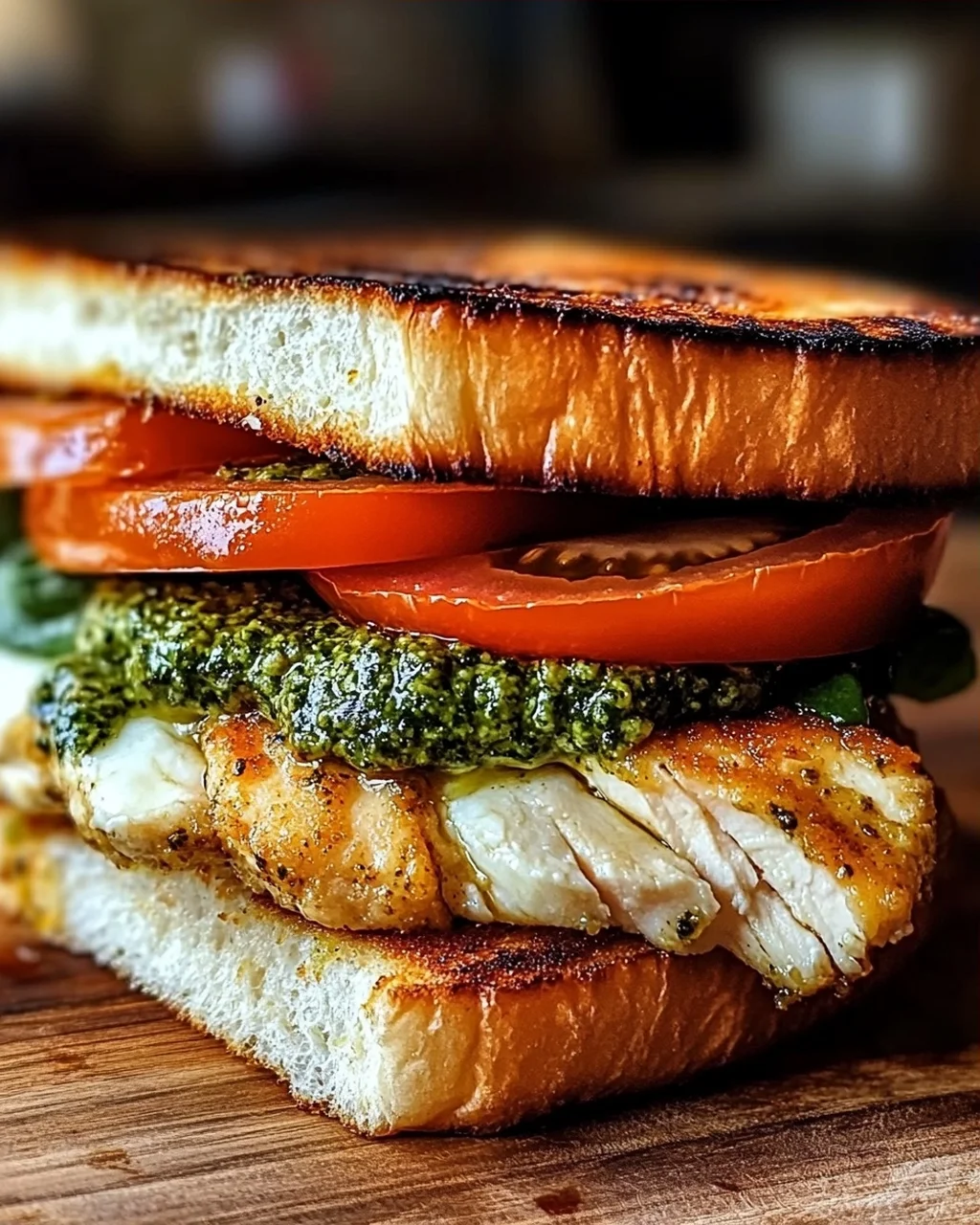 Pfannen gebratenes Hähnchen Pesto Sandwich leicht gemacht