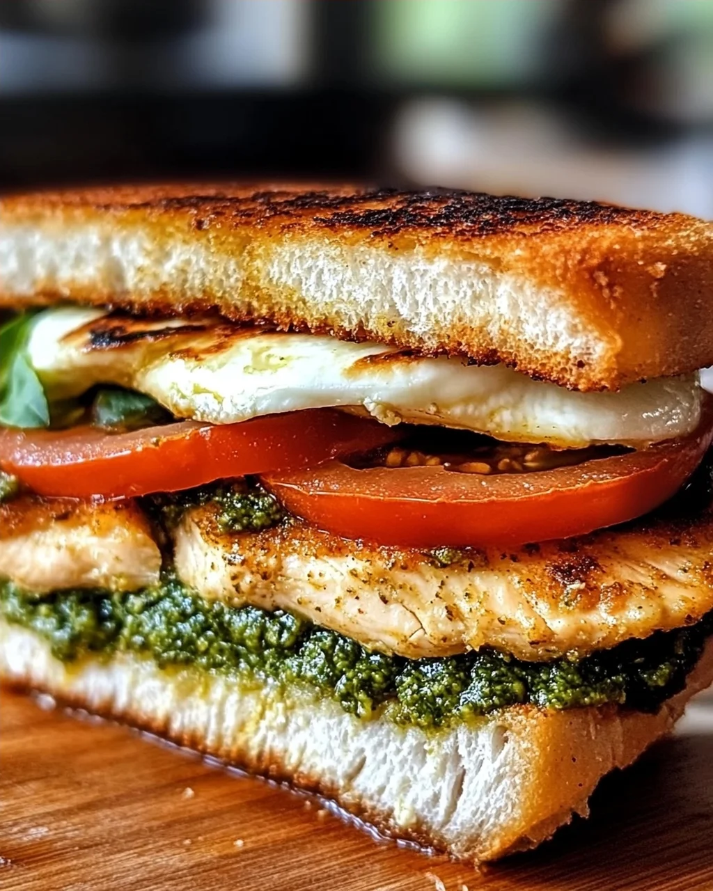 Pfannen gebratenes Hähnchen Pesto Sandwich leicht gemacht