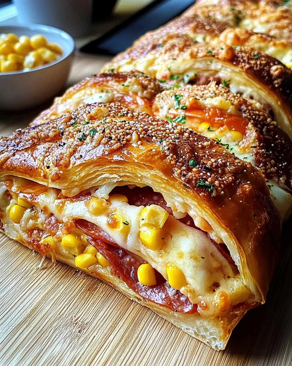 Pizza-Strudel (auch Pizza-Zopf genannt) aus fertigem Pizzateig
