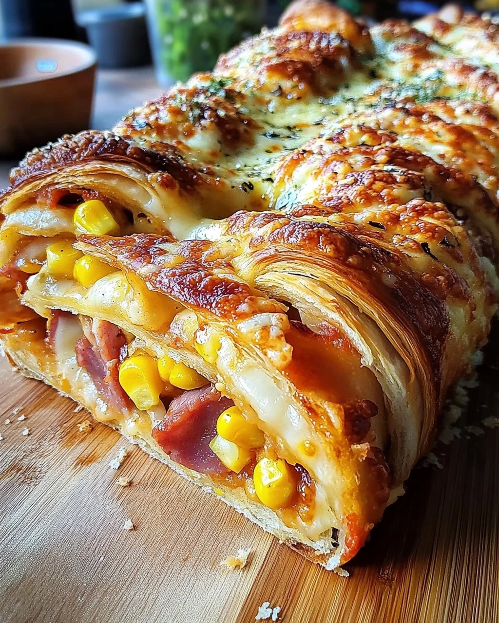 Pizza-Strudel (auch Pizza-Zopf genannt) aus fertigem Pizzateig