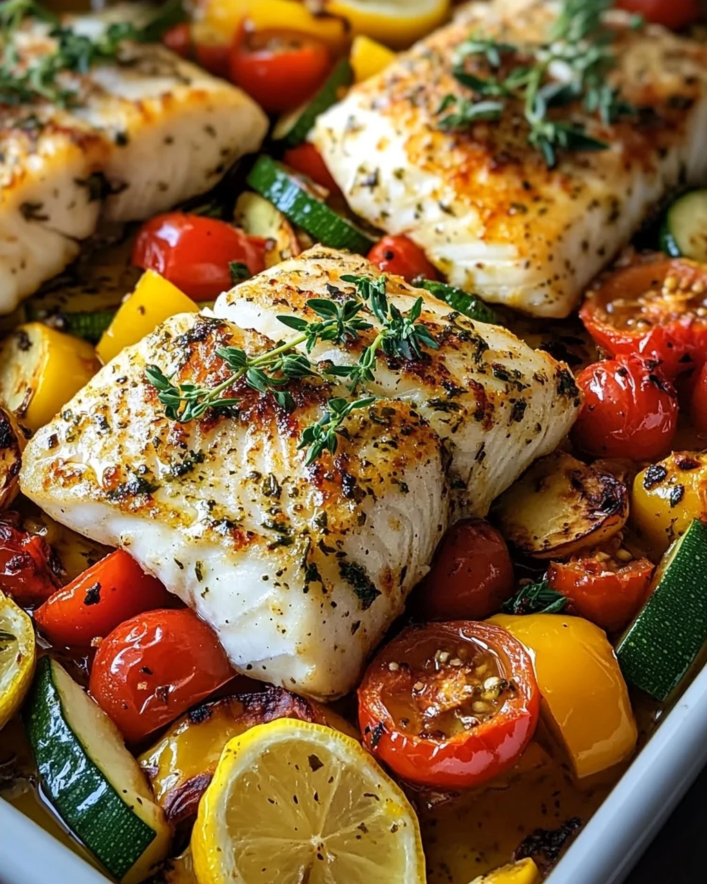 Rezept für mediterran gebackene Fischfilets mit Gemüse