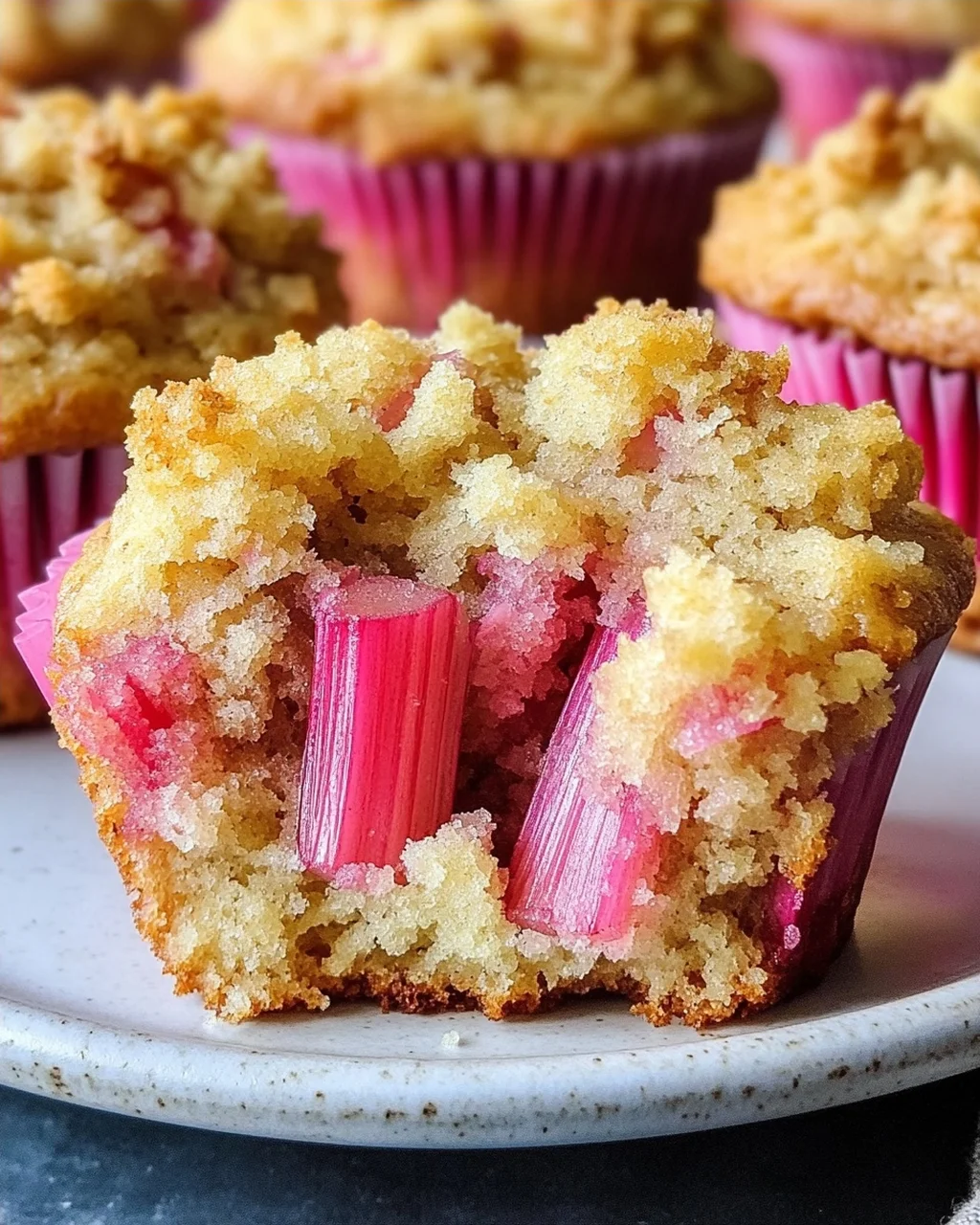 Rhabarber-Muffins mit Vanillestreuseln
