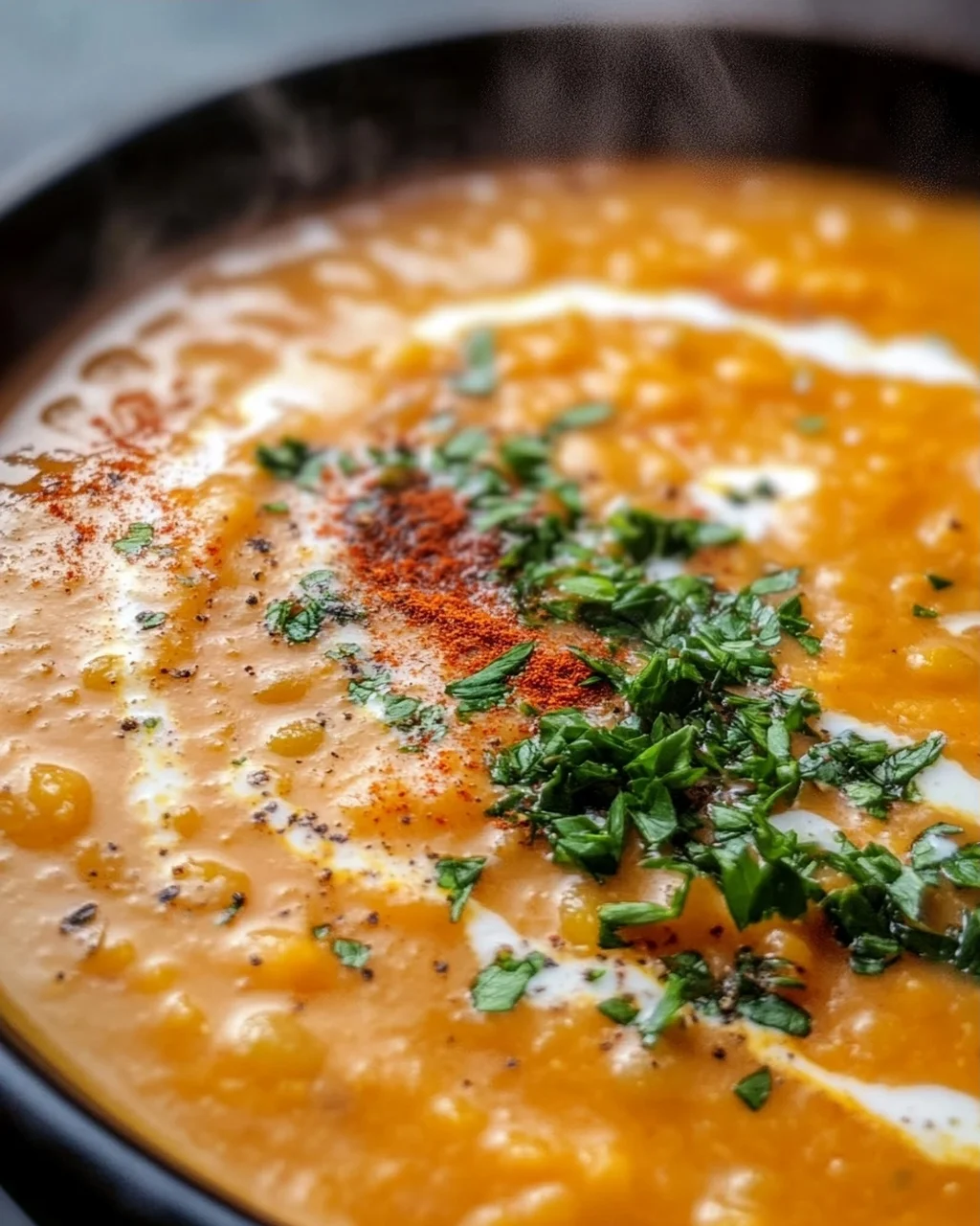 Rote Linsensuppe mit Kokosmilch und Ingwer