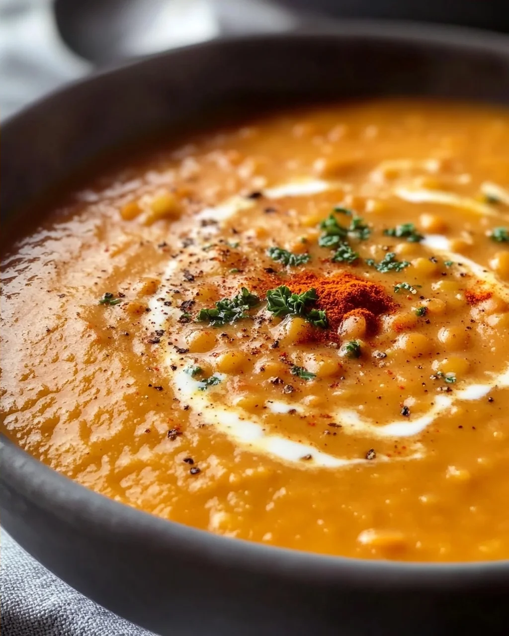 Rote Linsensuppe mit Kokosmilch und Ingwer