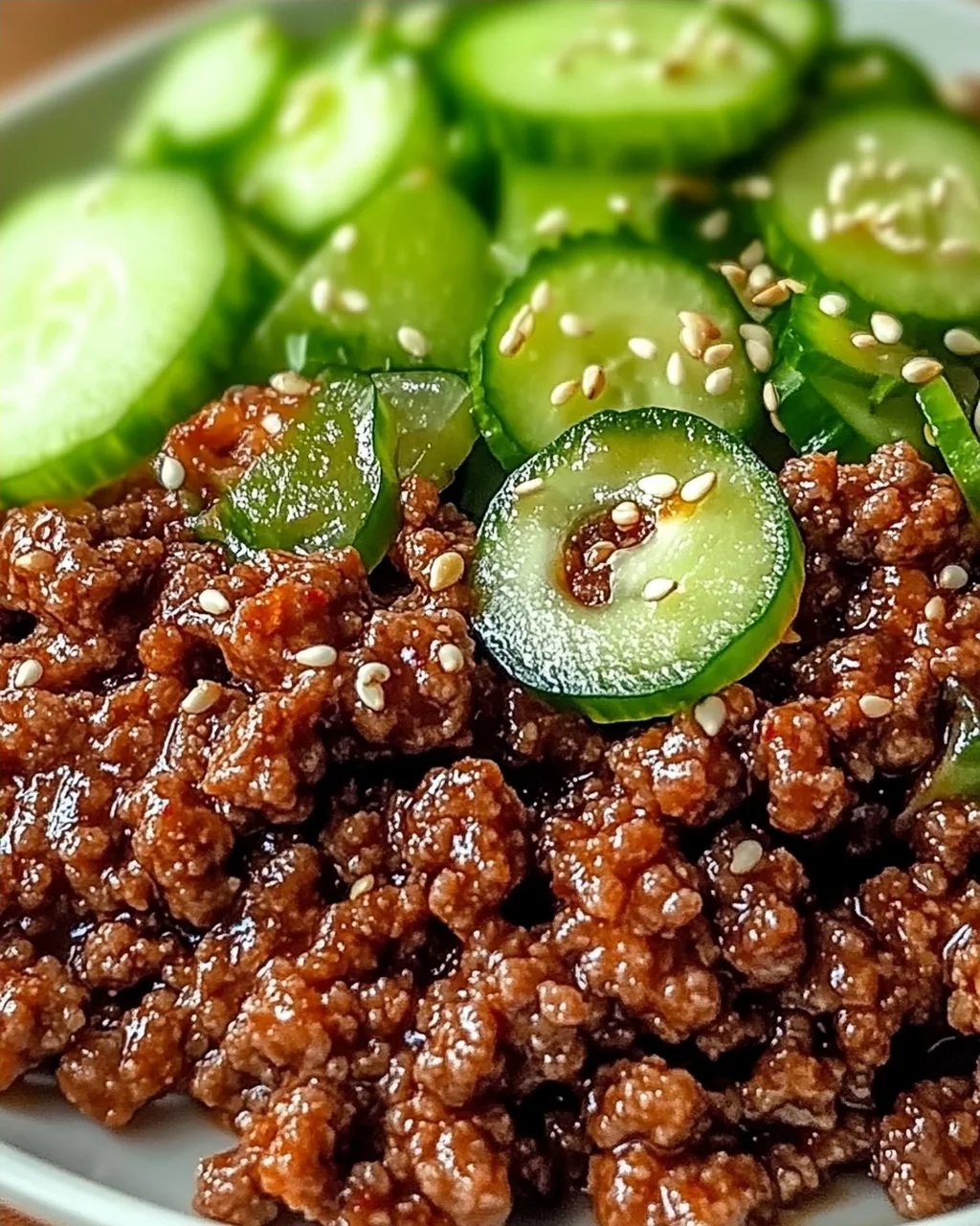 Scharfes Keto Koreanisches Hackfleisch mit Gurkensalat