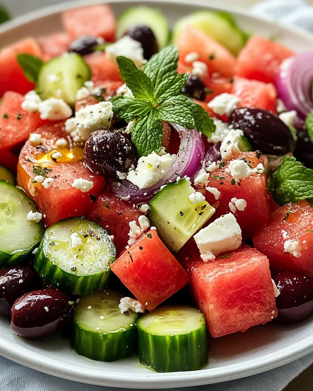 Sommerlicher Griechischer Salat mit Wassermelone & Minze