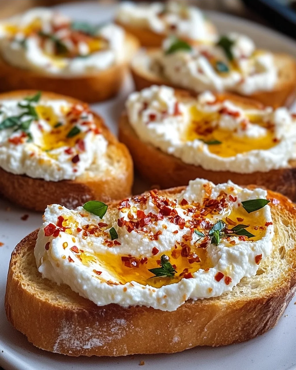 Süße scharfe Hot Honey Feta Crostini: Cremig & unwiderstehlich