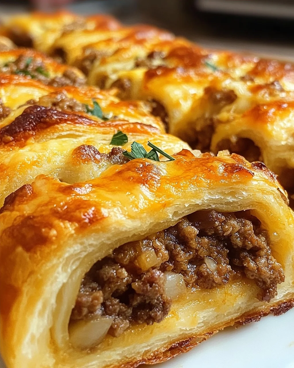 Teig eingerollt mit Hackfleisch
