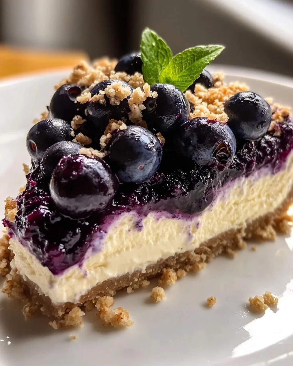 Veganer Blaubeer-Crumble-Cheesecake mit Cashew-Creme Rezept