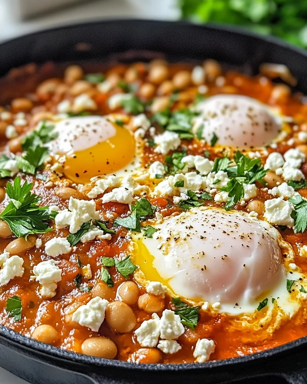 Weiße Bohnen Shakshuka mit Feta für jeden Tag