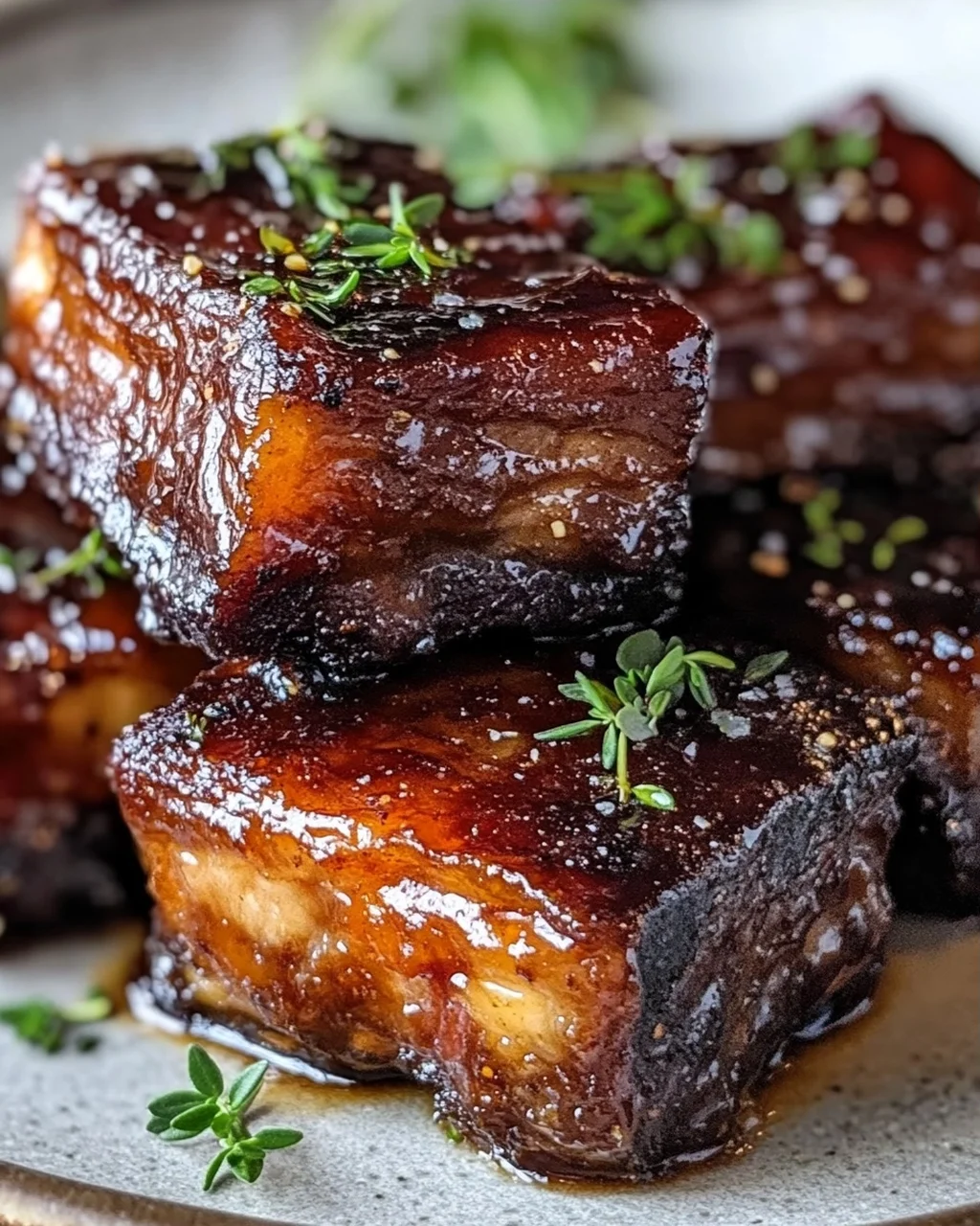 Whiskey-Extrakt glasierte Rindershort Ribs Blechbraten Rezept