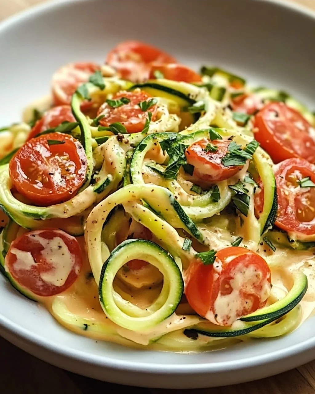 Zucchininudeln mit Frischkäse und Tomaten – Einfach genießen!