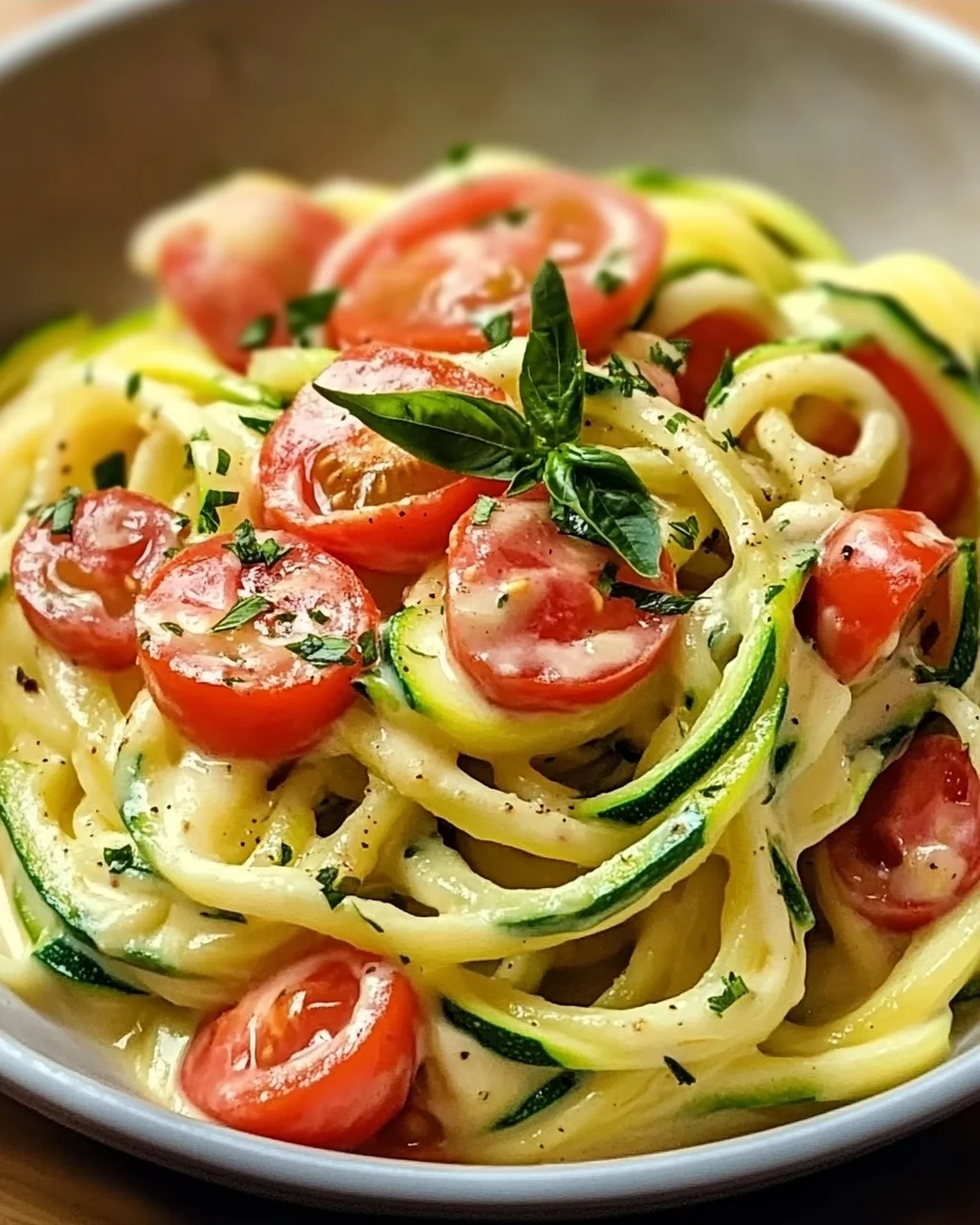 Zucchininudeln mit Frischkäse und Tomaten – Einfach genießen!