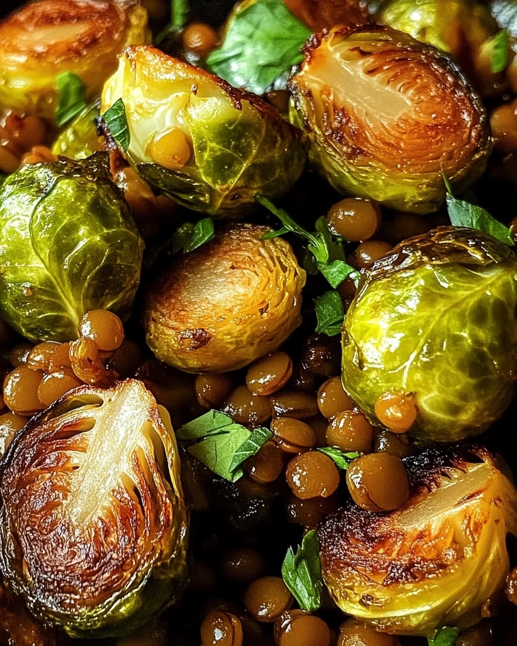 gebratener Rosenkohl mit Berglinsen